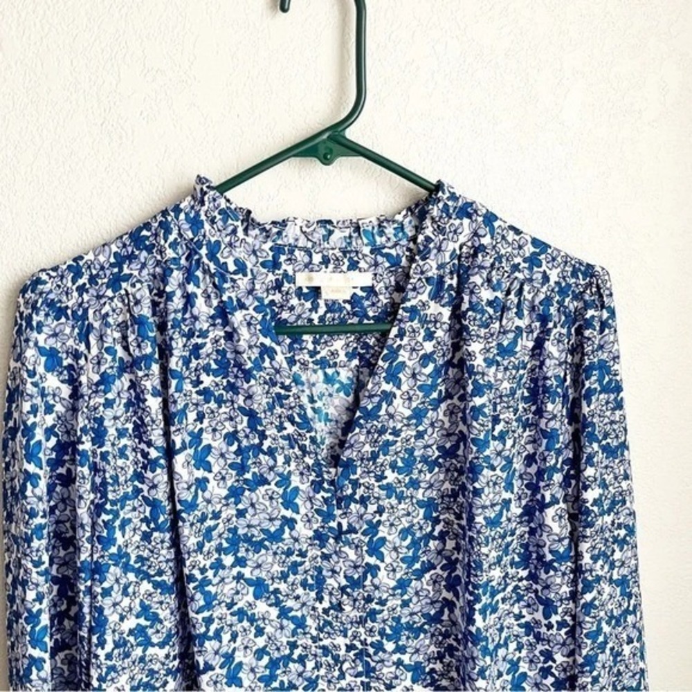 Cooper & Ella Blue Ditsy Floral Peasant Blouse Size Small Coastal Bloomcore Boho - Picture 4 of 10
